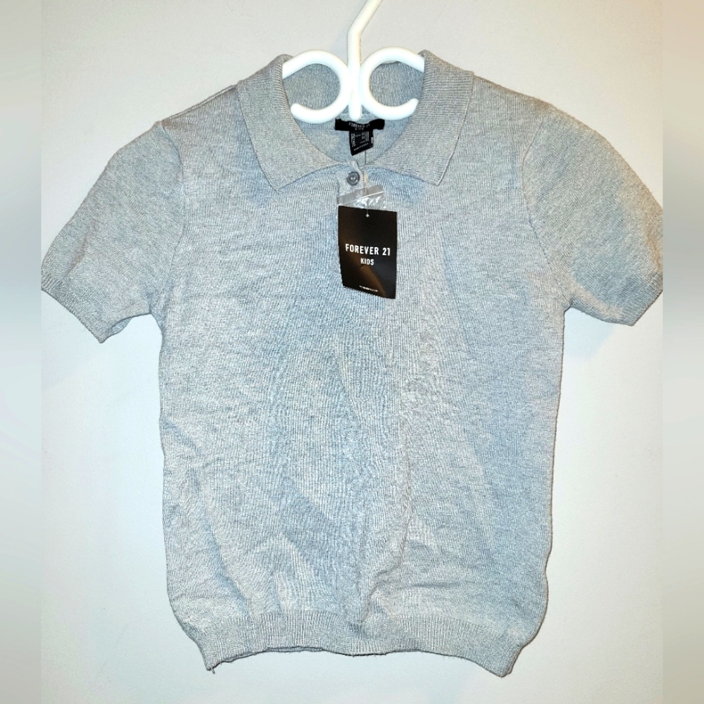 🆕️ Girls Forever 21 Gray Knit Uniform Short Sleeved Polo Shirt